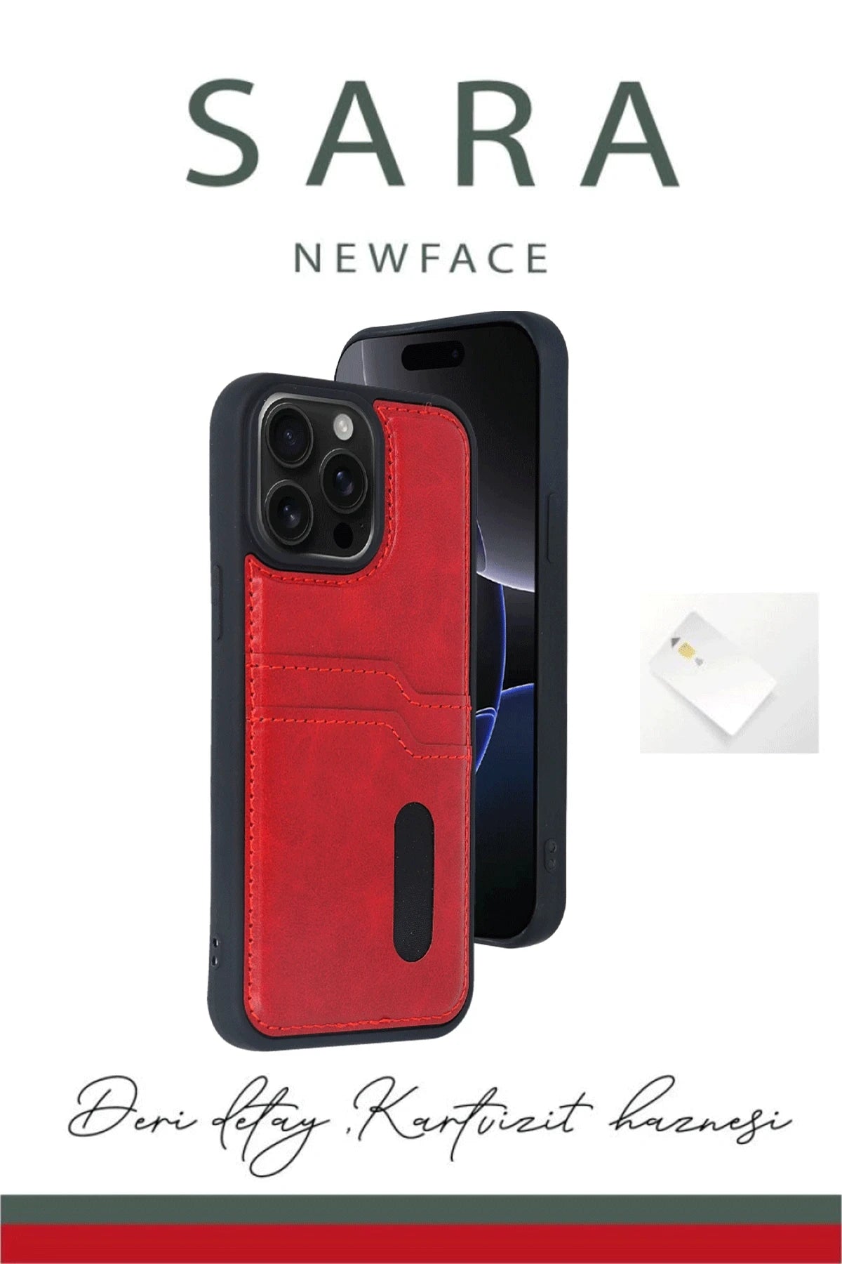 nebaktın Apple iPhone 14 Pro Max Kılıf Sara Kartvizitli Deri Kılıf - Koyu Yeşil 3