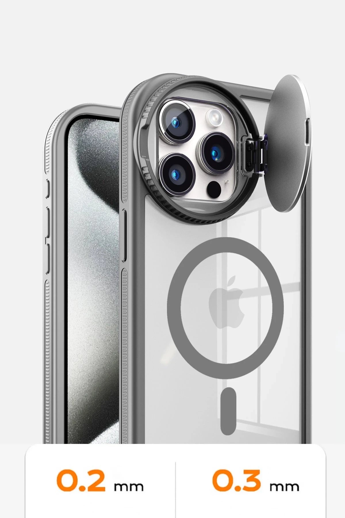 nebaktın Apple iPhone 15 Pro Kılıf Teleskop Lens Magsafe Silikon Kapak - Siyah 5