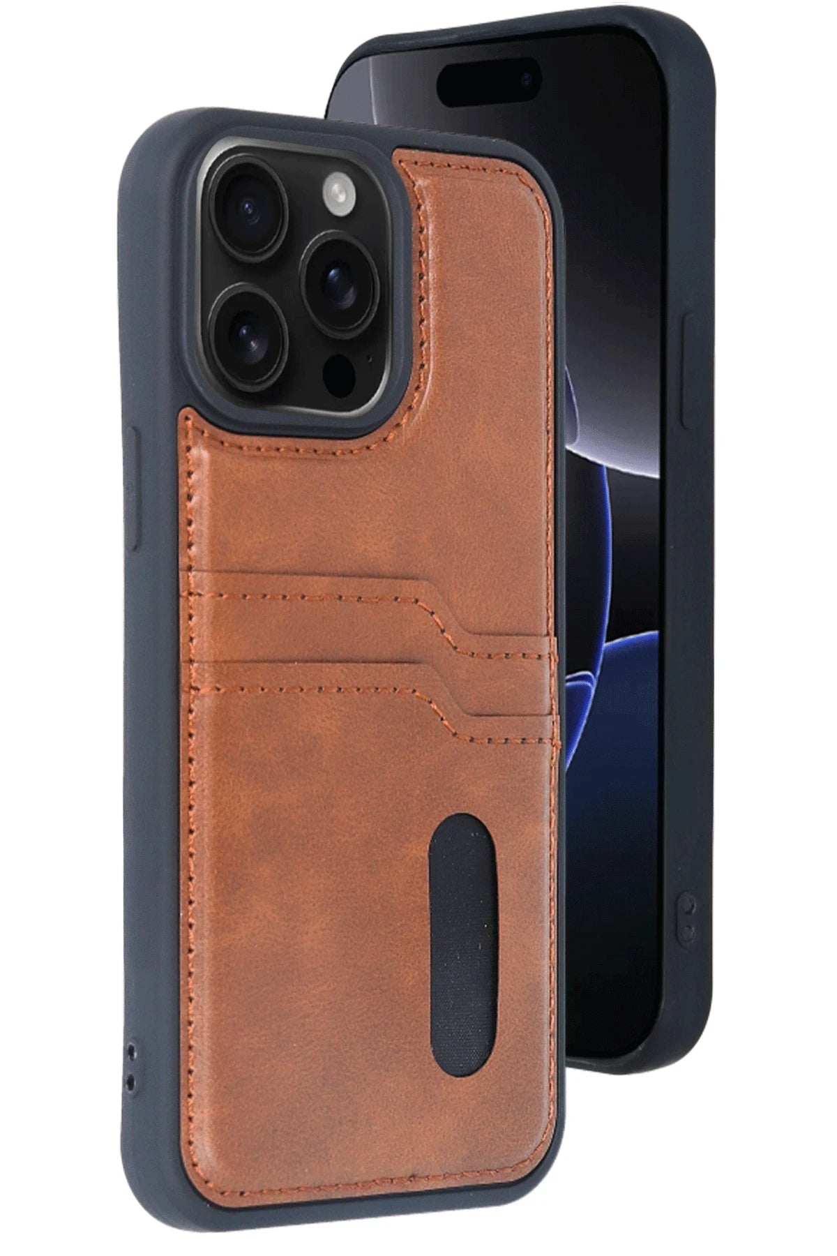 nebaktın Apple iPhone 15 Pro Max Kılıf Sara Kartvizitli Deri Kılıf - Taba 1