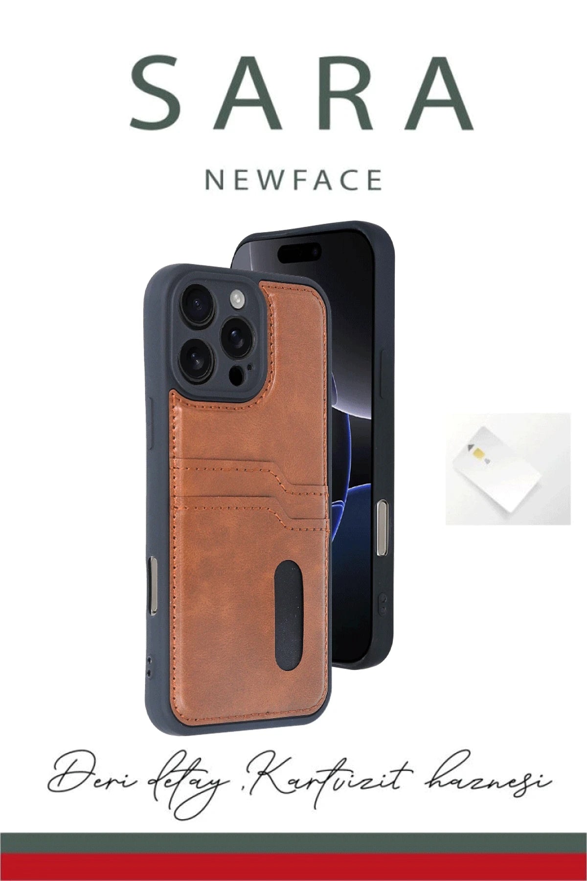 nebaktın Apple iPhone 16 Pro Kılıf Sara Kartvizitli Deri Kılıf - Taba 3