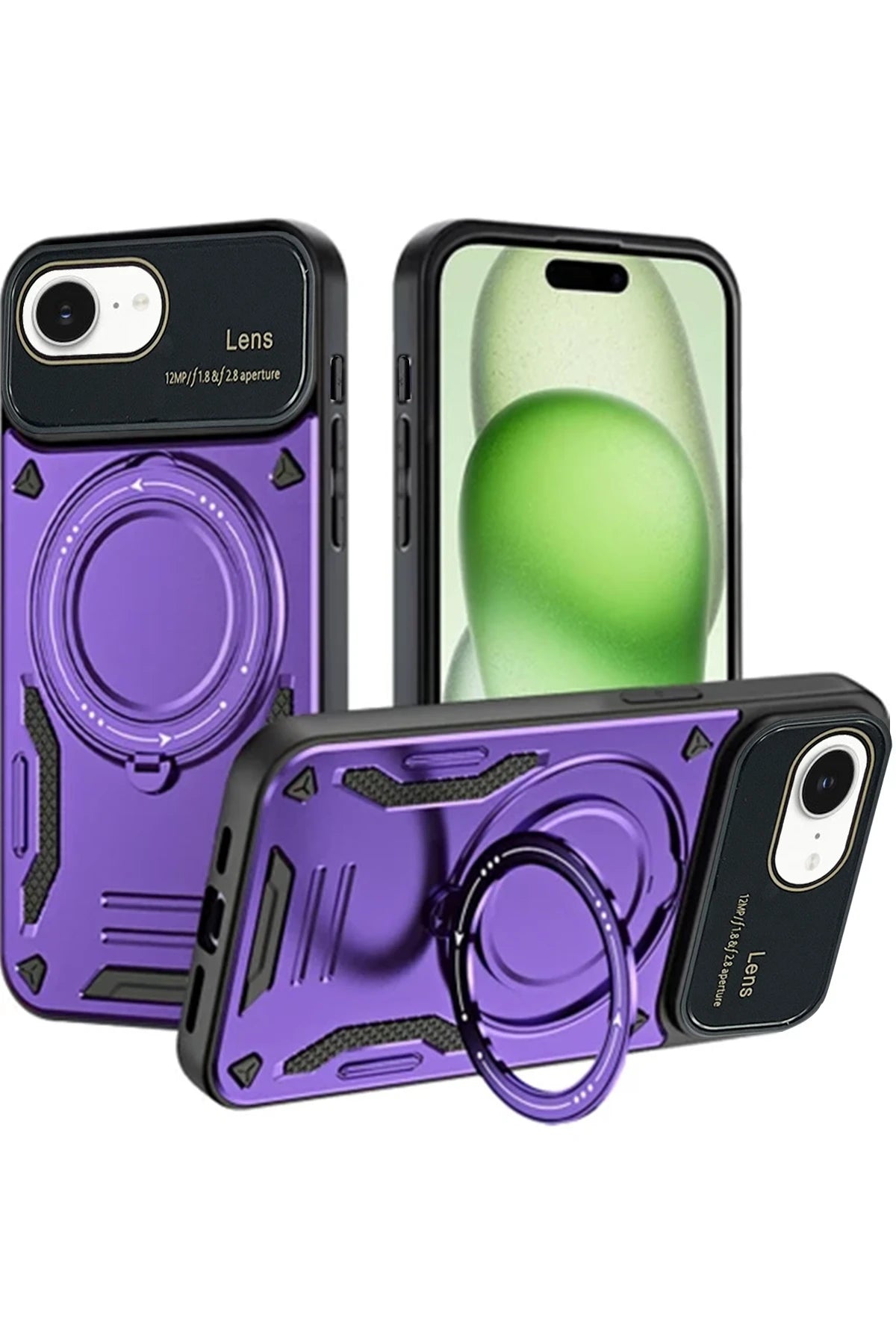 nebaktın Apple iPhone 16E Kılıf Joy Lens Standlı Kapak - Mor 1