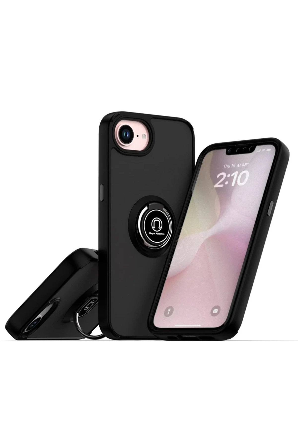 nebaktın Apple iPhone 16E Kılıf Montreal Yüzüklü Silikon Kapak - Siyah 1