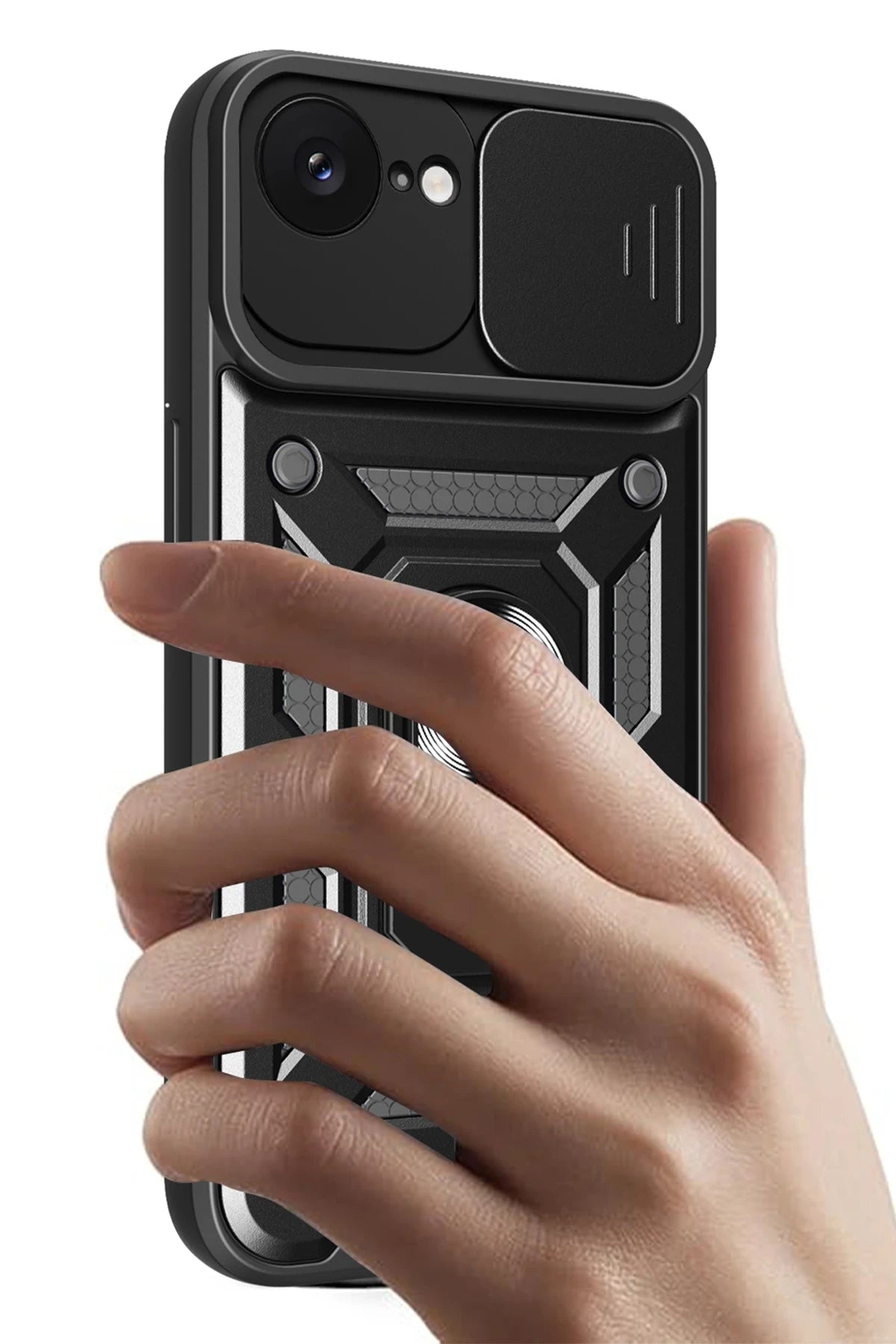 nebaktın Apple iPhone 16E Kılıf Pars Lens Yüzüklü Silikon - Siyah 3