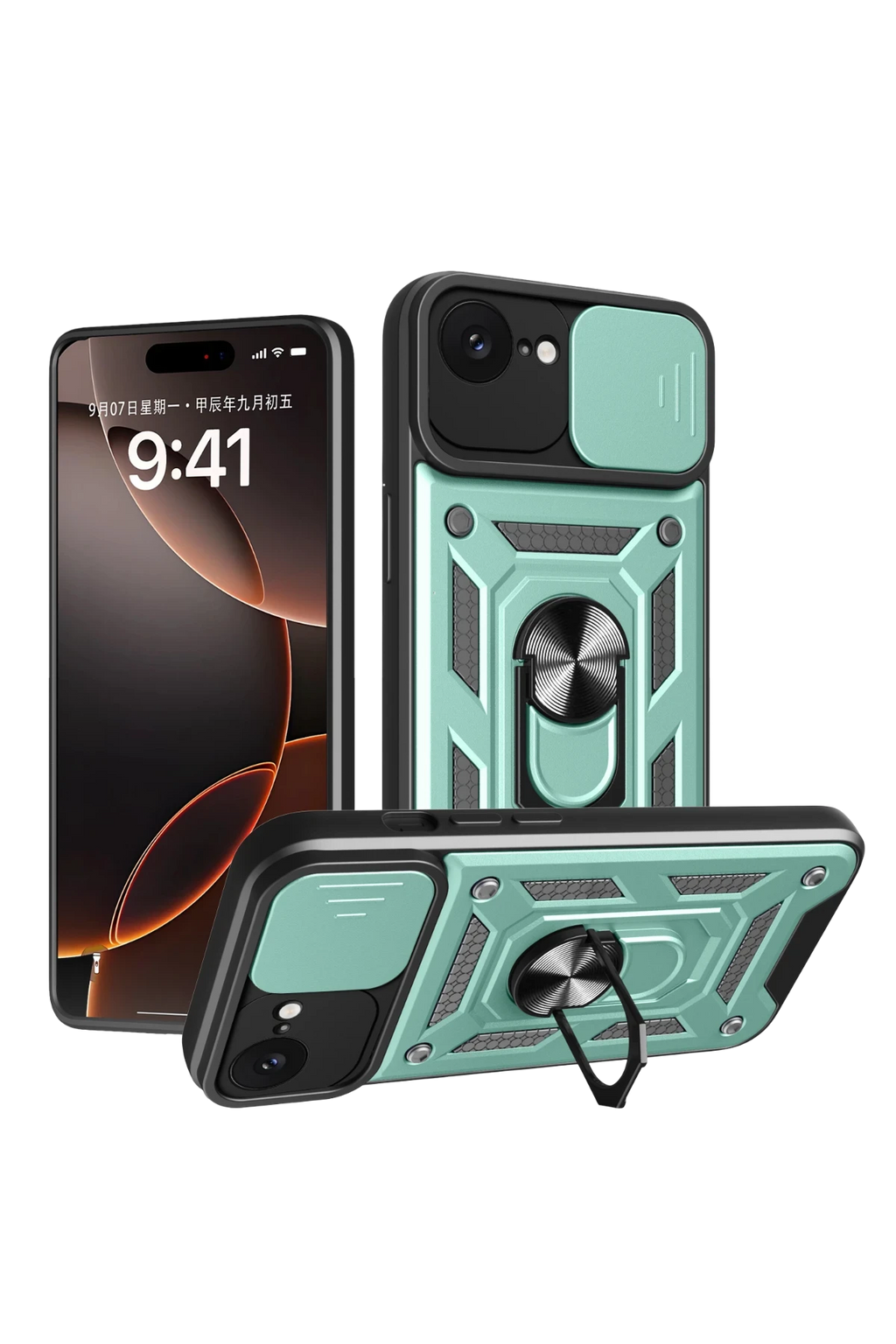nebaktın Apple iPhone 16E Kılıf Pars Lens Yüzüklü Silikon - Yeşil 1