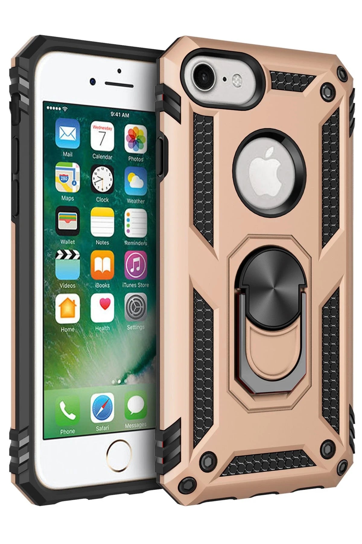 nebaktın Apple iPhone 7 Kılıf Sofya Yüzüklü Silikon Kapak - Gold 1