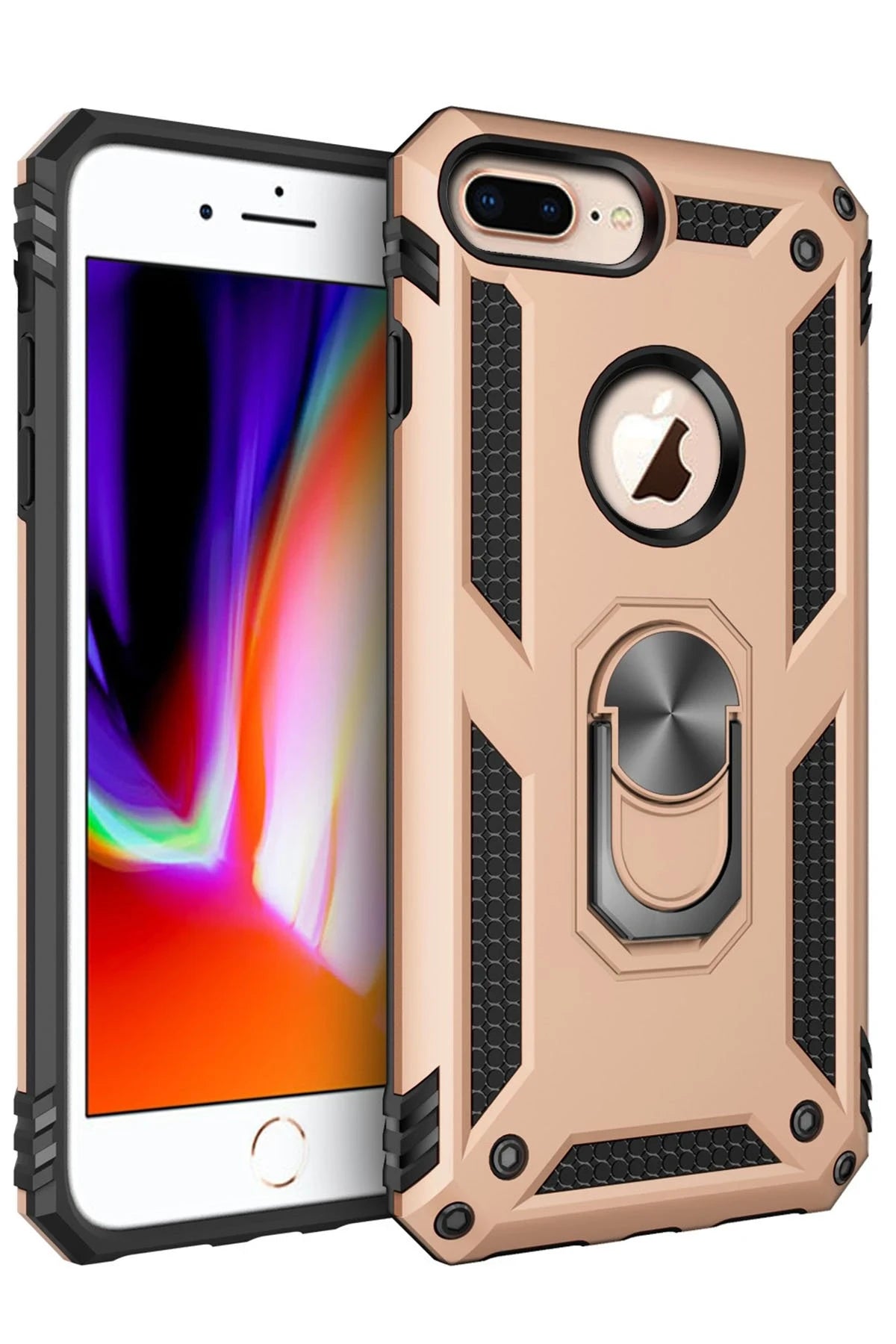 nebaktın Apple iPhone 7 Plus Kılıf Sofya Yüzüklü Silikon Kapak - Gold 1