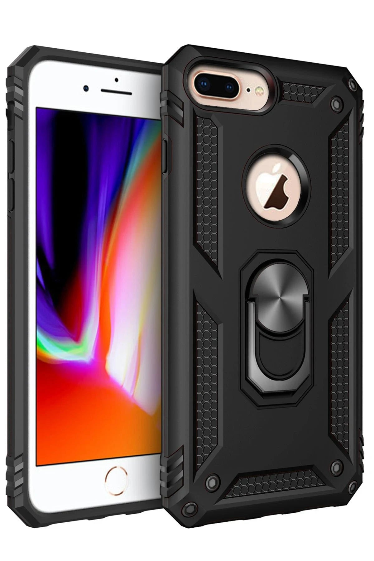 nebaktın Apple iPhone 7 Plus Kılıf Sofya Yüzüklü Silikon Kapak - Siyah 1