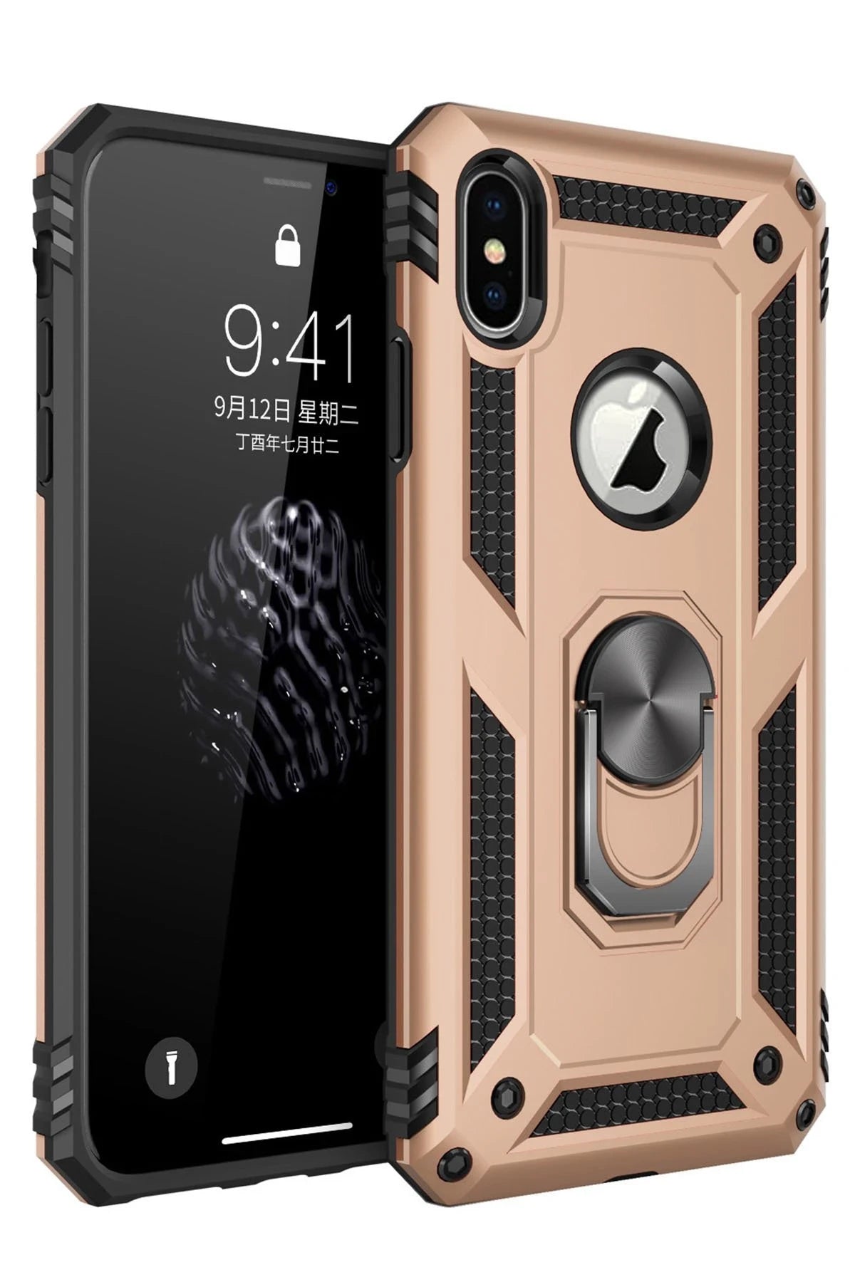 nebaktın Apple iPhone X Kılıf Sofya Yüzüklü Silikon Kapak - Gold 1