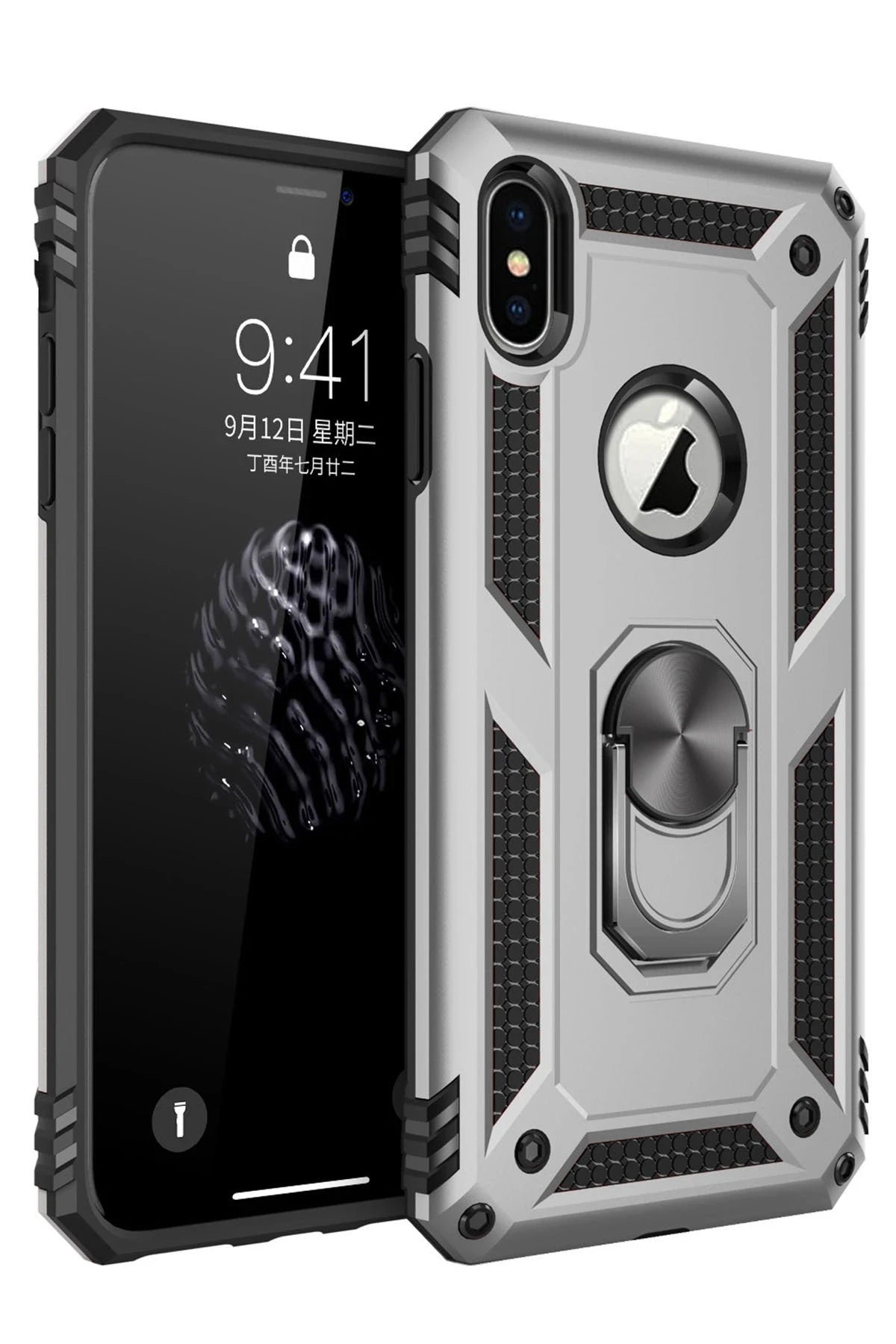nebaktın Apple iPhone X Kılıf Sofya Yüzüklü Silikon Kapak - Gümüş 1