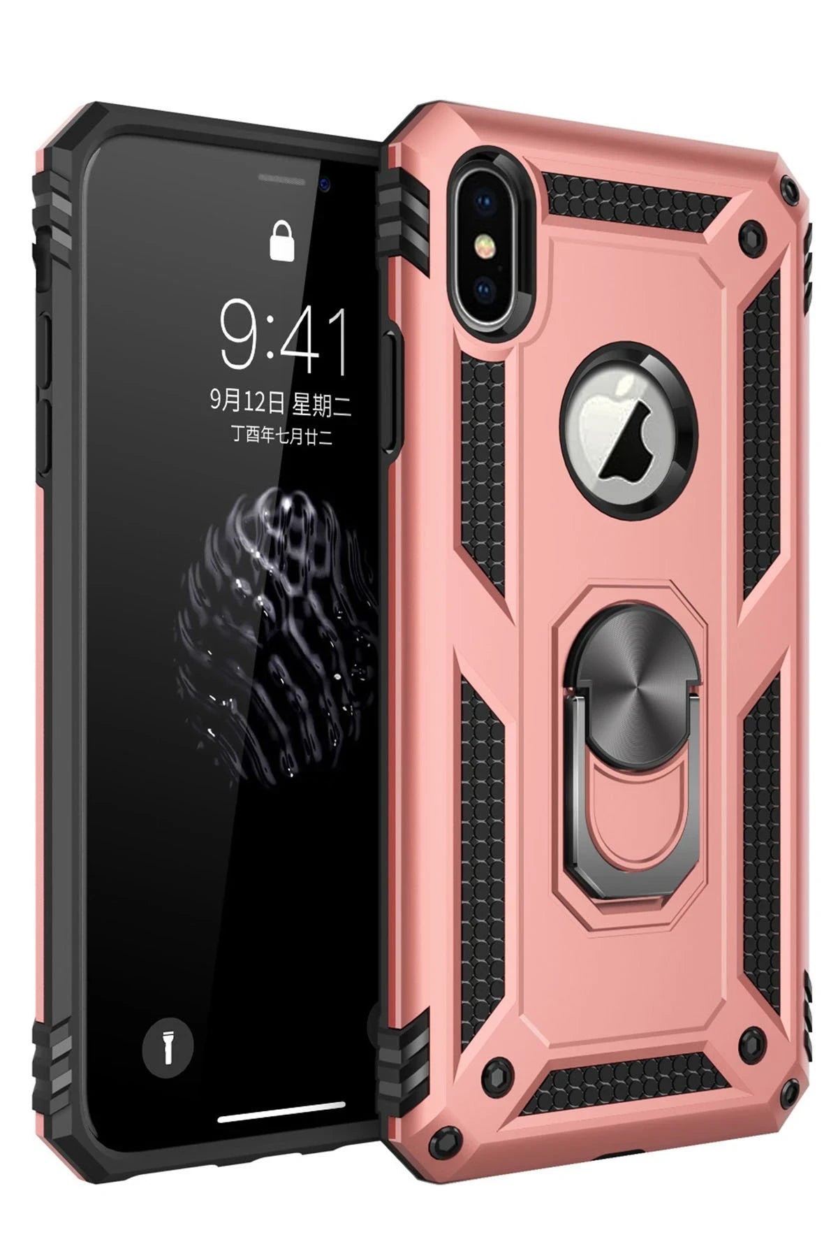 nebaktın Apple iPhone X Kılıf Sofya Yüzüklü Silikon Kapak - Rose 1