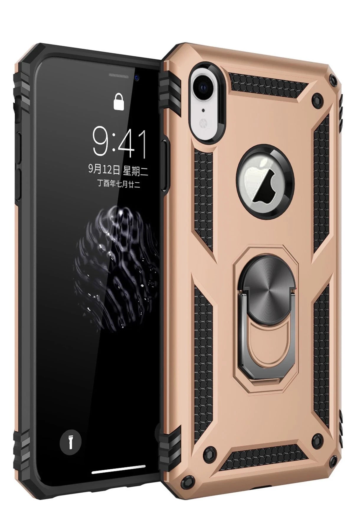 nebaktın Apple iPhone XR Kılıf Sofya Yüzüklü Silikon Kapak - Gold 1