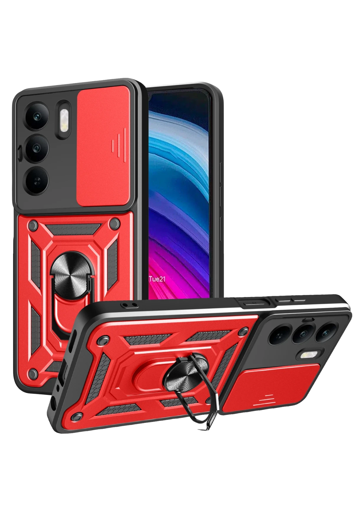 nebaktın Realme C75 4G Kılıf Pars Lens Yüzüklü Silikon - Kırmızı 1