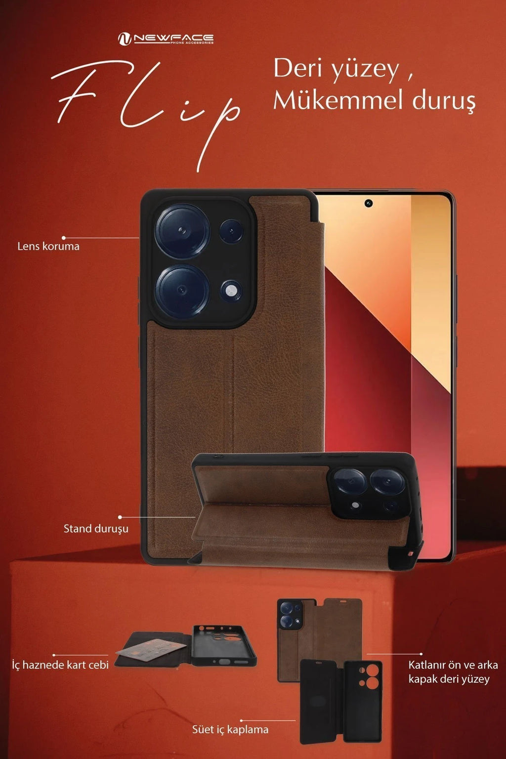 nebaktın Samsung Galaxy A56 Kılıf Flip Cover - Kırmızı 2