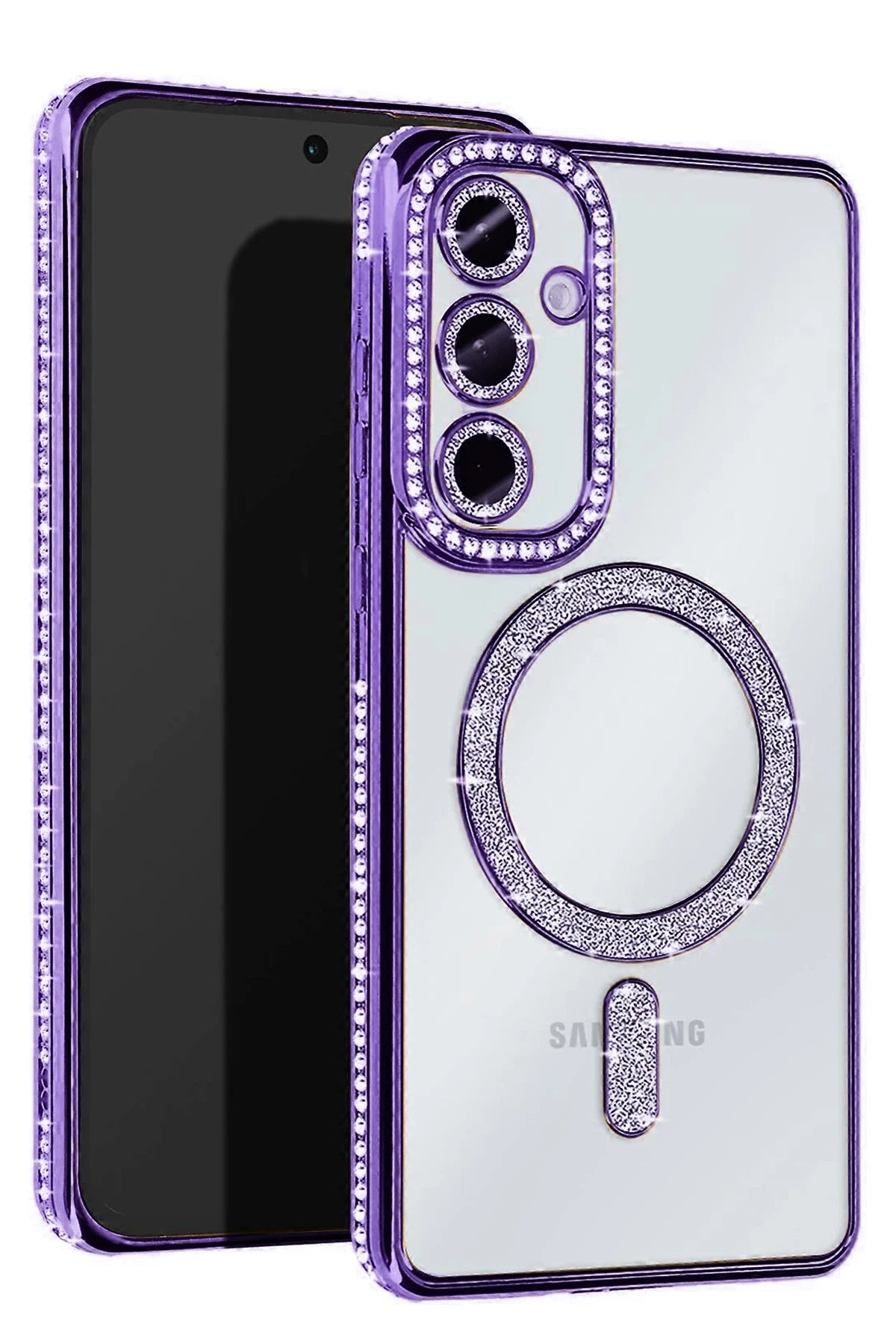 nebaktın Samsung Galaxy S25 Kılıf Joke Simli Magneticsafe Kılıf - Derin Mor 1