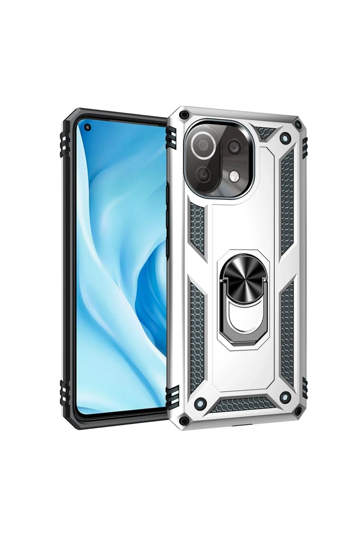 nebaktın Xiaomi Mİ 11 Lite Kılıf Sofya Yüzüklü Silikon Kapak - Gümüş 1