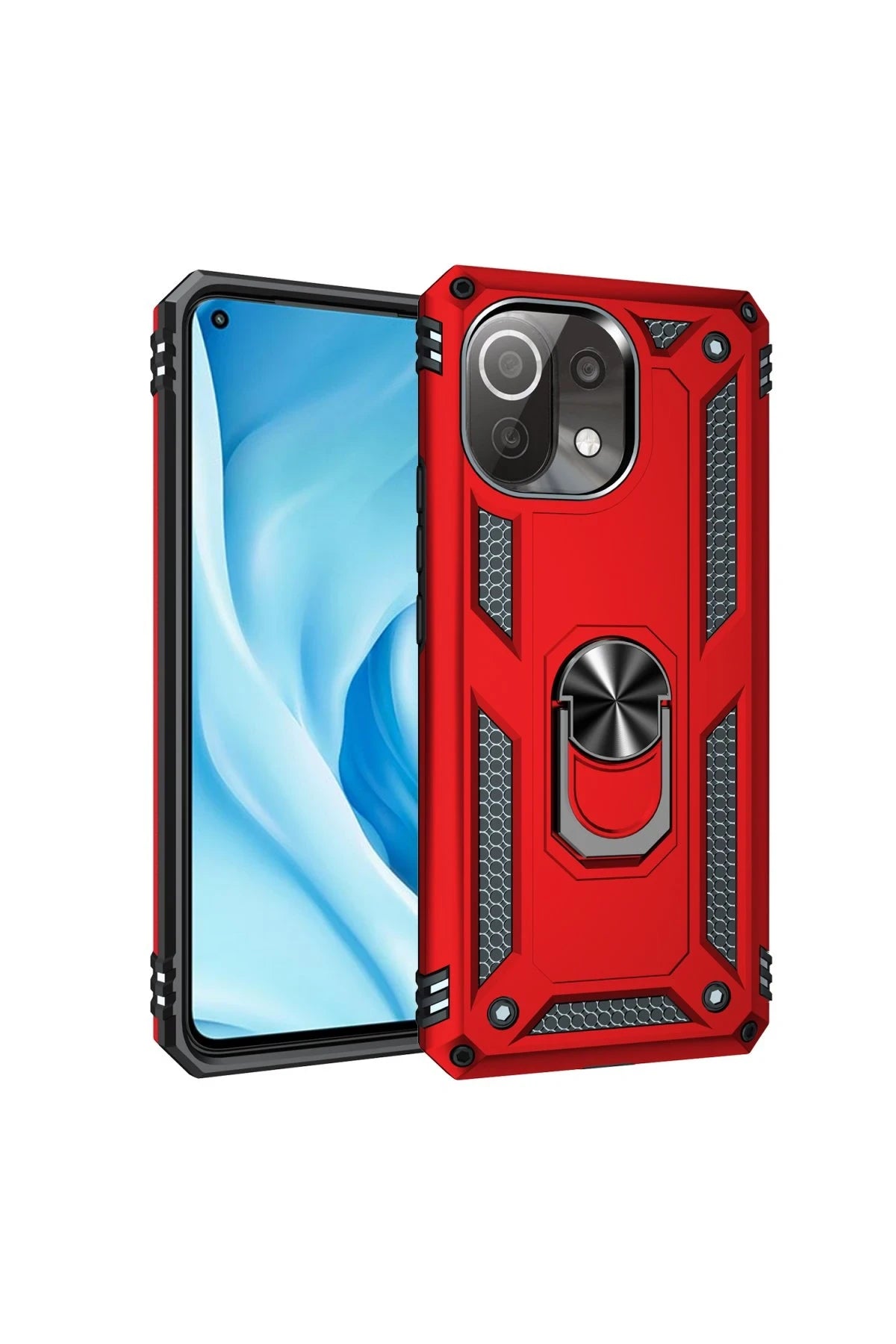 nebaktın Xiaomi Mİ 11 Lite Kılıf Sofya Yüzüklü Silikon Kapak - Kırmızı 1