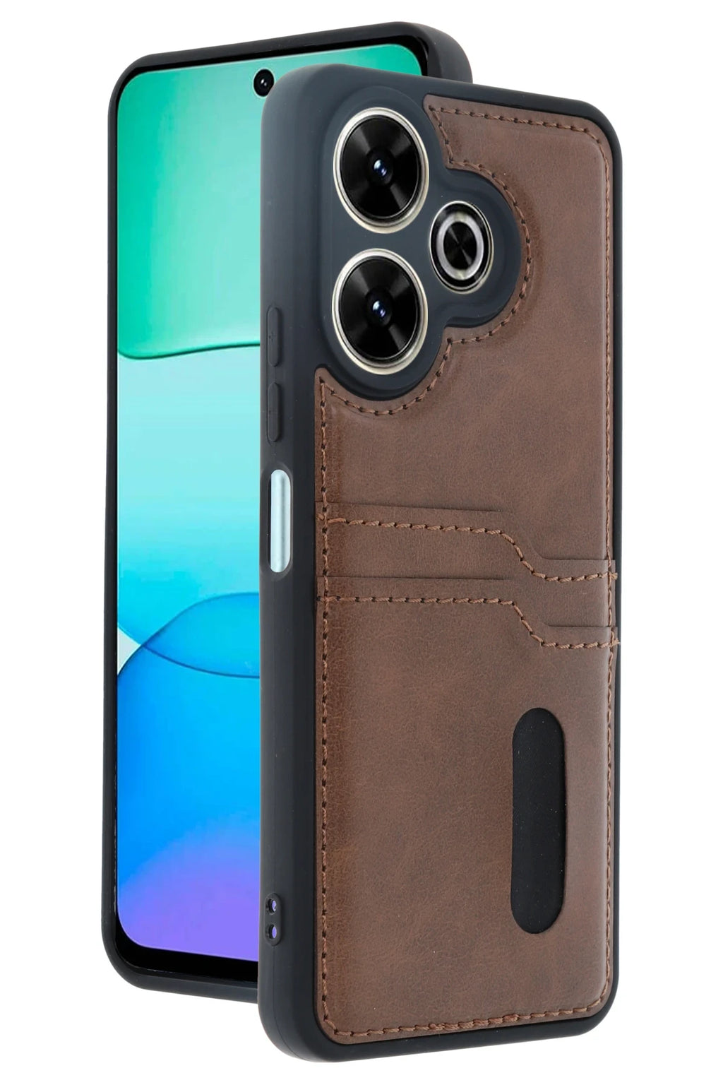 nebaktın Xiaomi Redmi 13 4G Kılıf Sara Kartvizitli Deri Kılıf - Taba 1