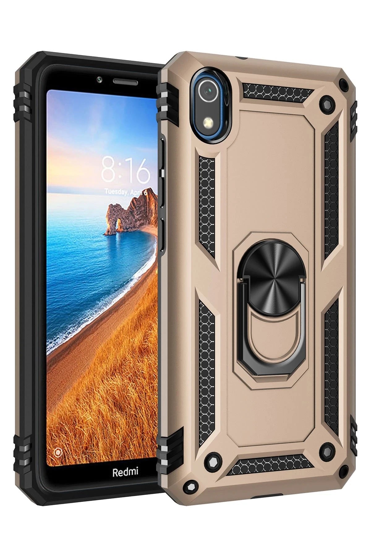 nebaktın Xiaomi Redmi 7A Kılıf Sofya Yüzüklü Silikon Kapak - Gold 1