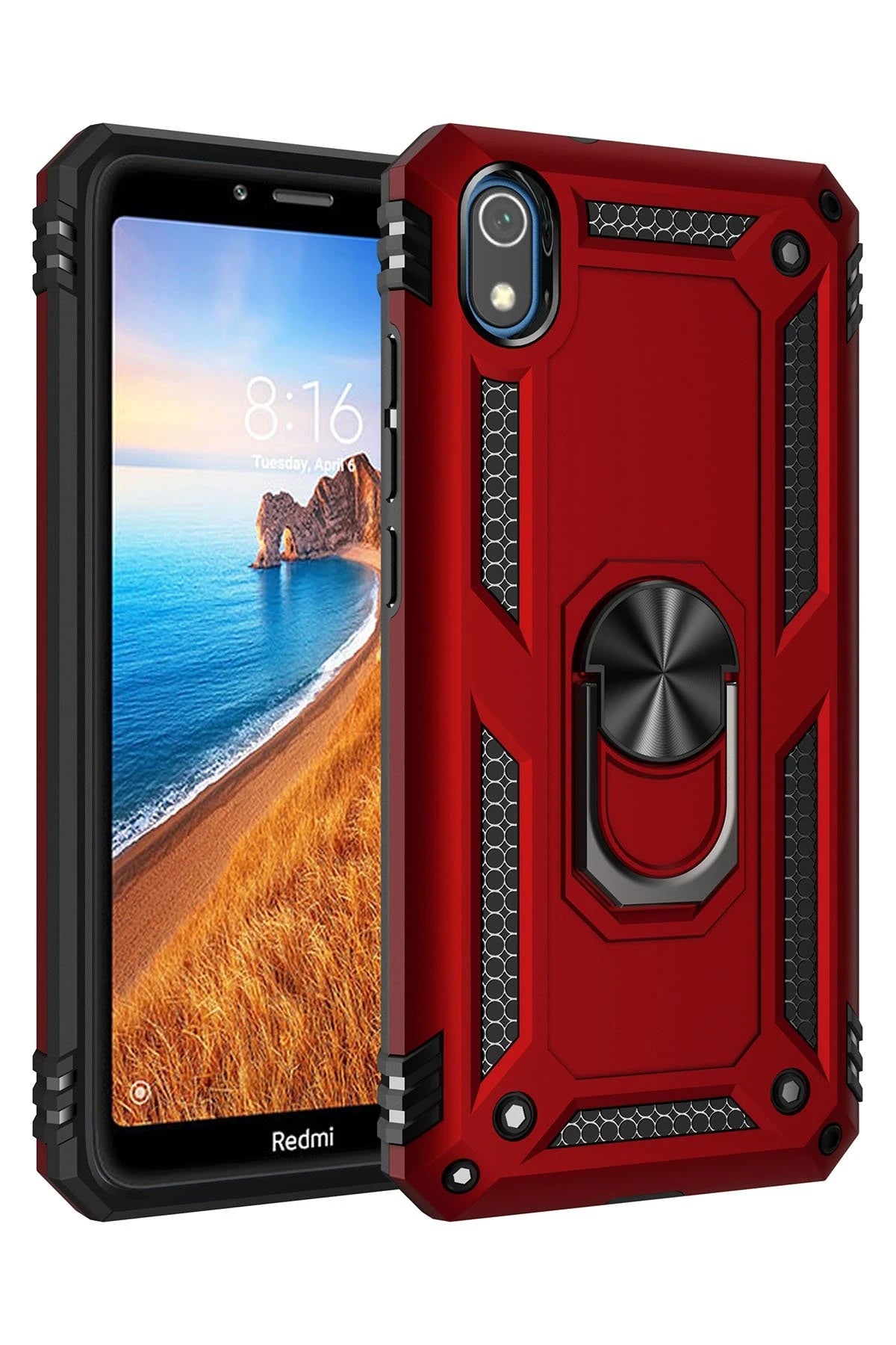 nebaktın Xiaomi Redmi 7A Kılıf Sofya Yüzüklü Silikon Kapak - Kırmızı 1