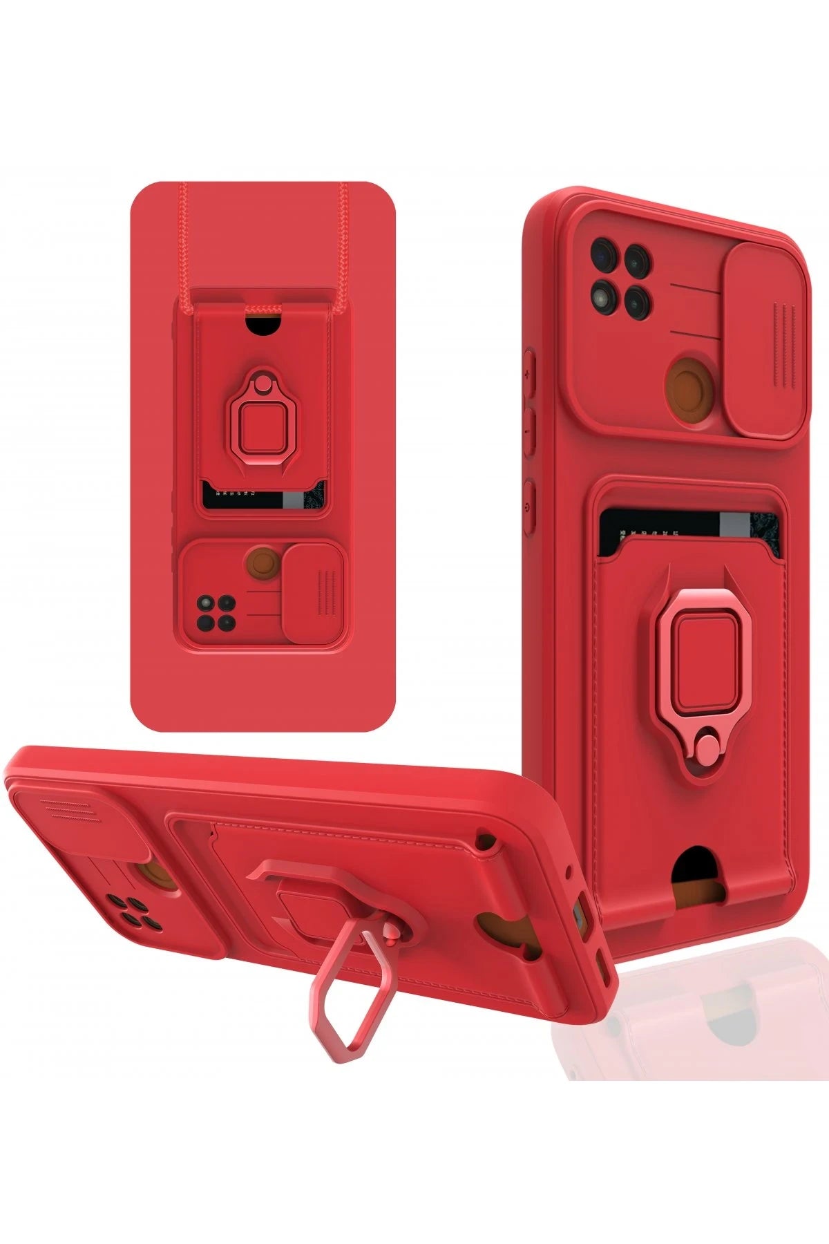 nebaktın Xiaomi Redmi 9C Kılıf Zuma Kartvizitli Yüzüklü Silikon - Kırmızı 1