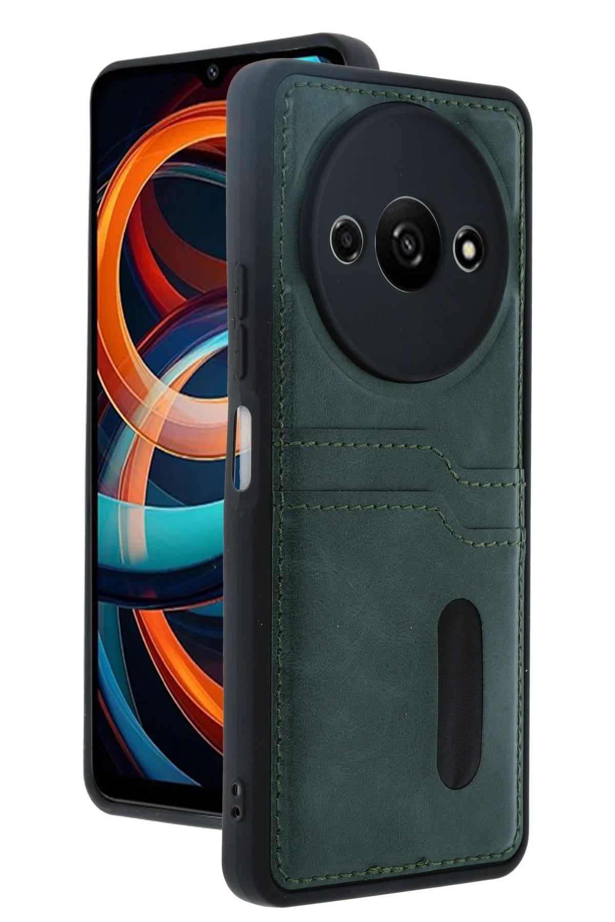 nebaktın Xiaomi Redmi A3 4G Kılıf Sara Kartvizitli Deri Kılıf - Koyu Yeşil 1