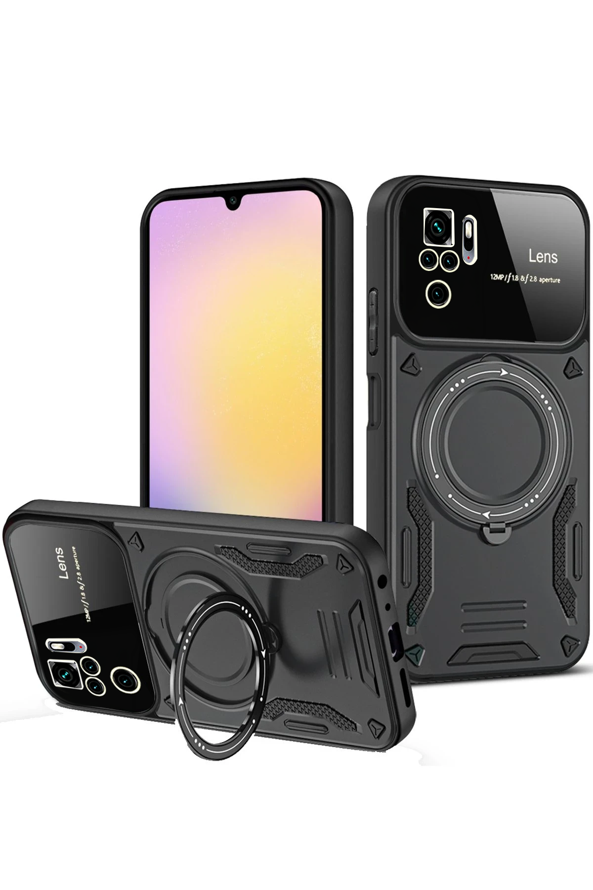 nebaktın Xiaomi Redmi Note 10S Kılıf Joy Lens Standlı Kapak - Siyah 1