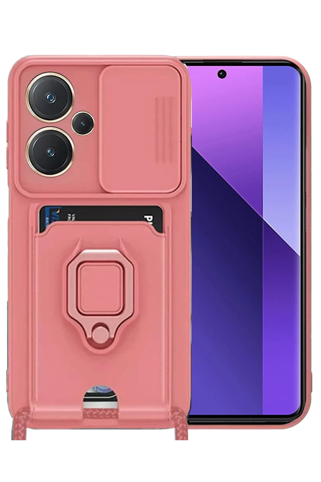 nebaktın Xiaomi Redmi Note 13 Pro Plus Kılıf Zuma Kartvizitli Yüzüklü Silikon - Pembe 1