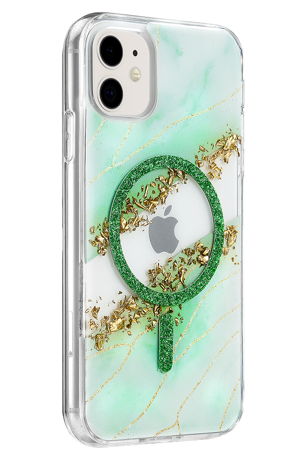 Onegif Apple iPhone 11 Lotus Simli Magsafe Kapak - Yeşil 2