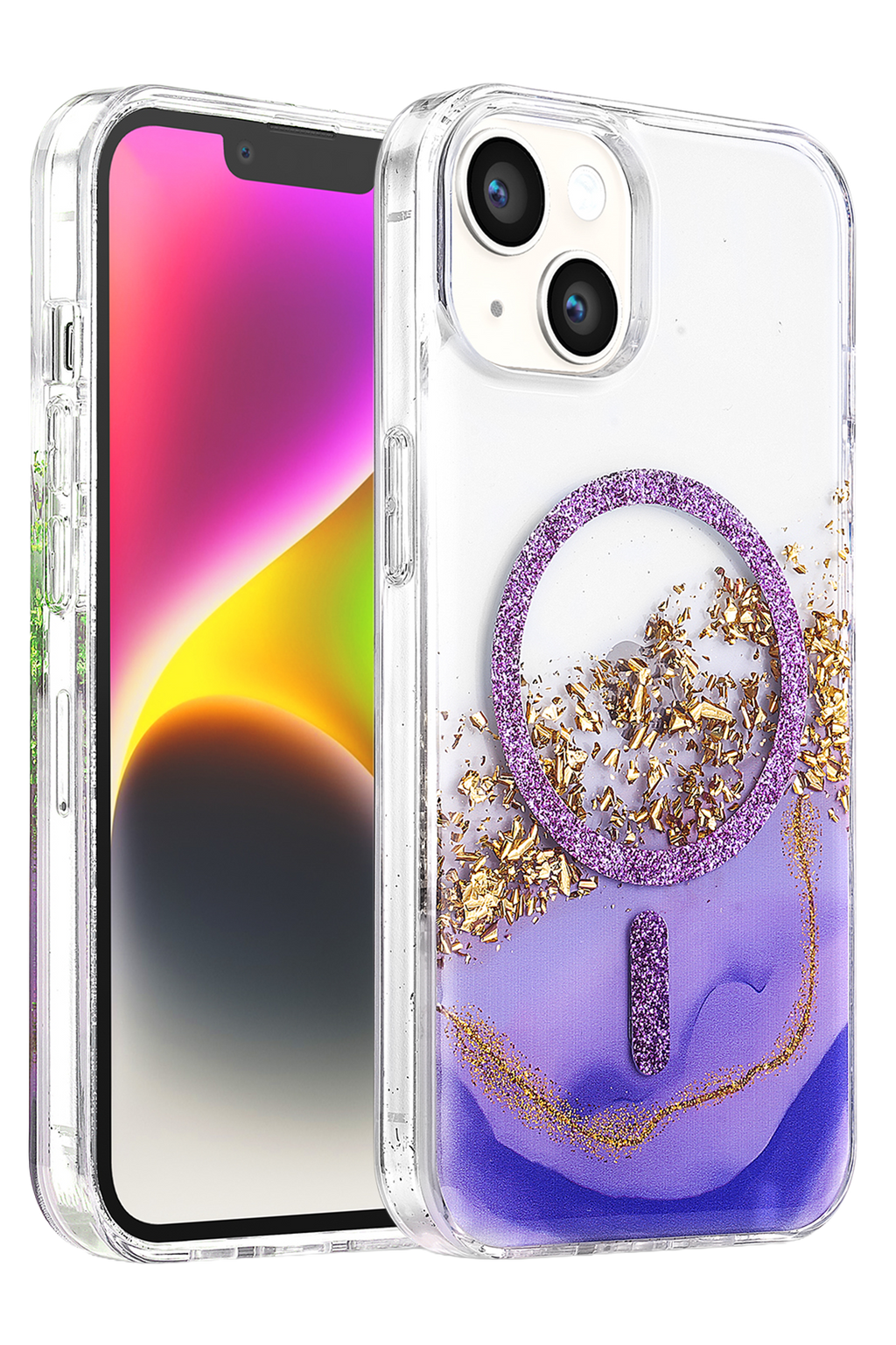 Onegif Apple iPhone 14 Lotus Simli Magsafe Kapak - Mor 1