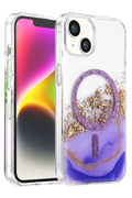 Onegif Apple iPhone 14 Lotus Simli Magsafe Kapak - Mor 1