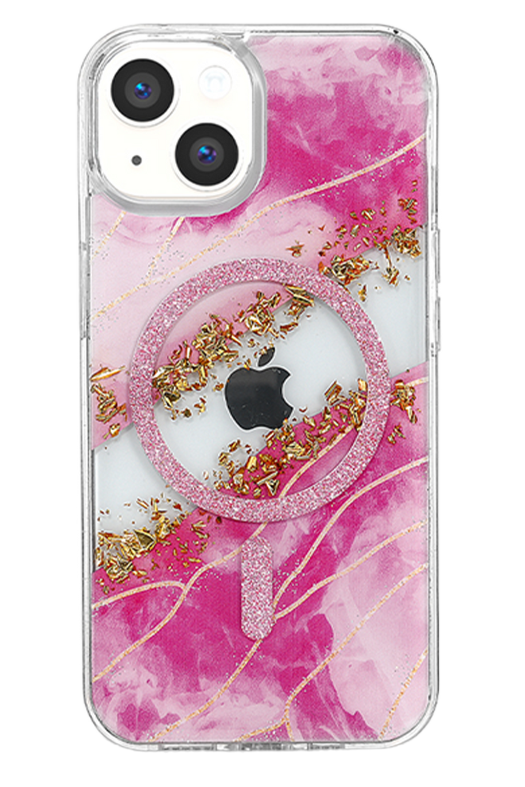 Onegif Apple iPhone 14 Lotus Simli Magsafe Kapak - Pembe 3