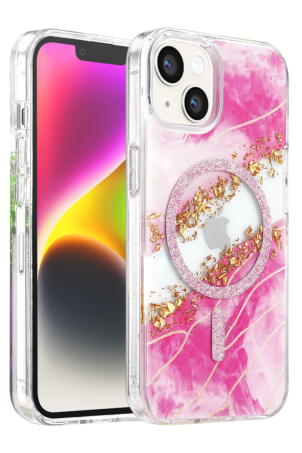 Onegif Apple iPhone 14 Lotus Simli Magsafe Kapak - Pembe 1
