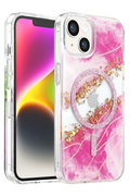 Onegif Apple iPhone 14 Lotus Simli Magsafe Kapak - Pembe 1