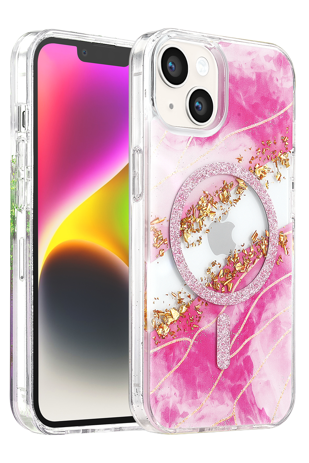 Onegif Apple iPhone 14 Lotus Simli Magsafe Kapak - Pembe 1