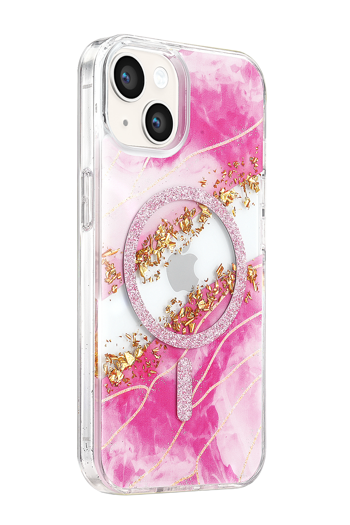Onegif Apple iPhone 14 Lotus Simli Magsafe Kapak - Pembe 2