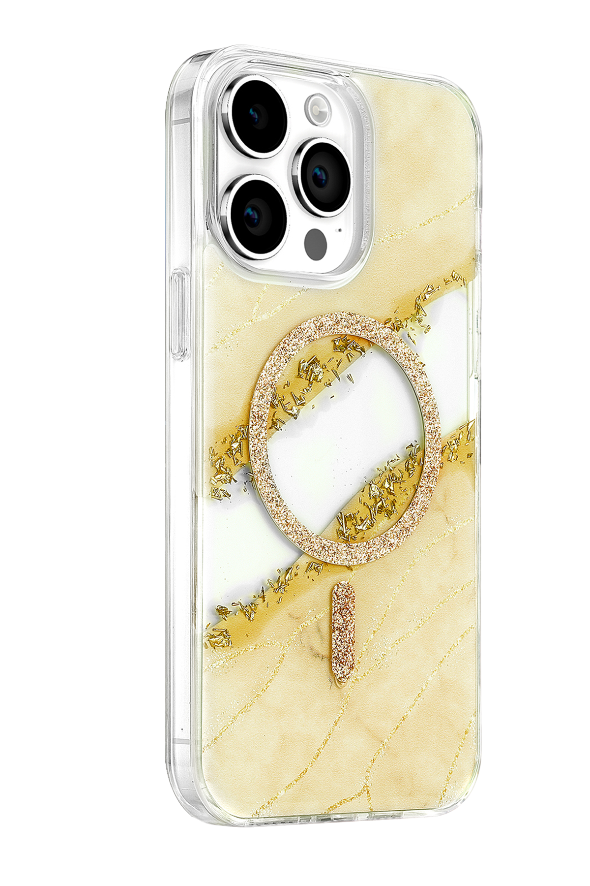 Onegif Apple iPhone 14 Pro Max Lotus Simli Magsafe Kapak - Gümüş 2