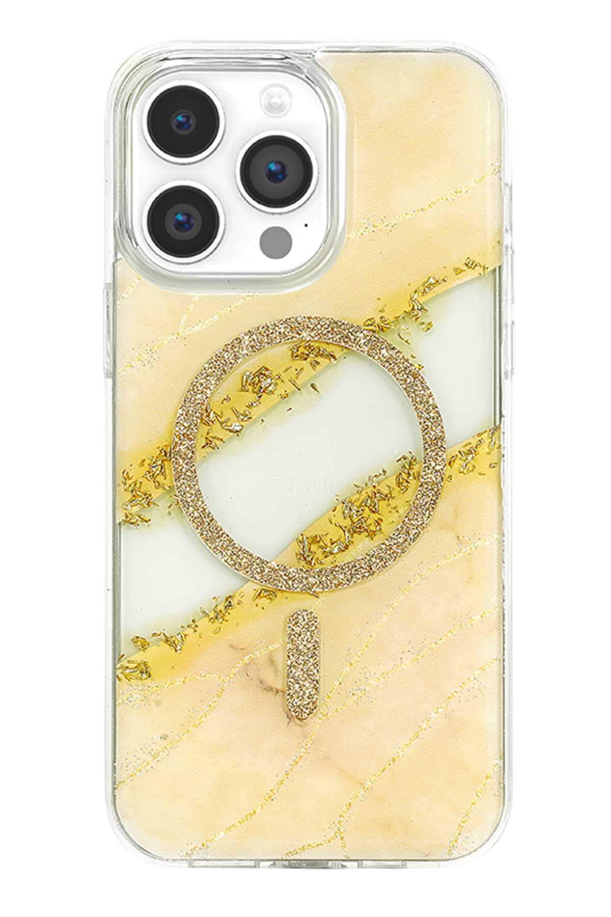Onegif Apple iPhone 14 Pro Max Lotus Simli Magsafe Kapak - Gümüş 3