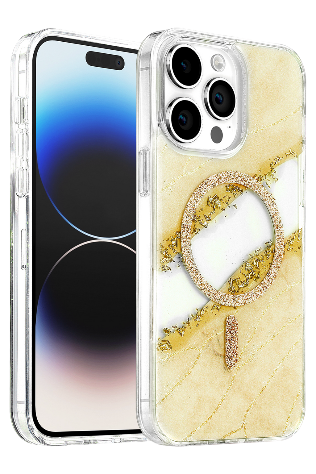 Onegif Apple iPhone 14 Pro Max Lotus Simli Magsafe Kapak - Gümüş 1