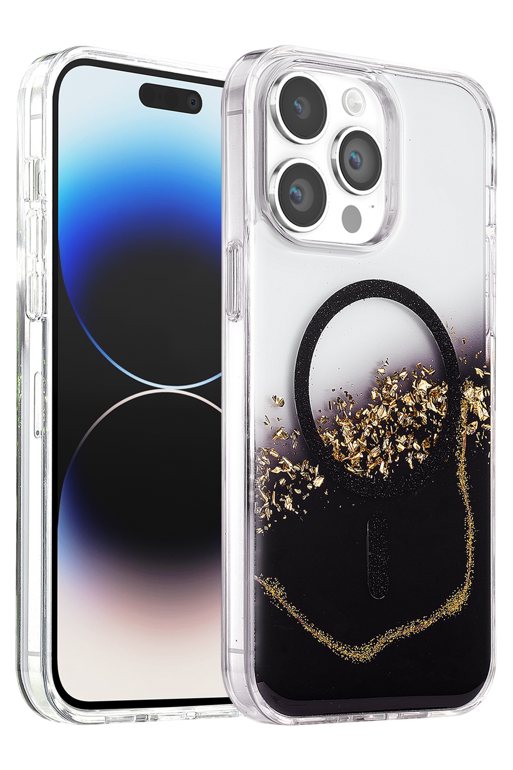 Onegif Apple iPhone 14 Pro Max Lotus Simli Magsafe Kapak - Siyah 1