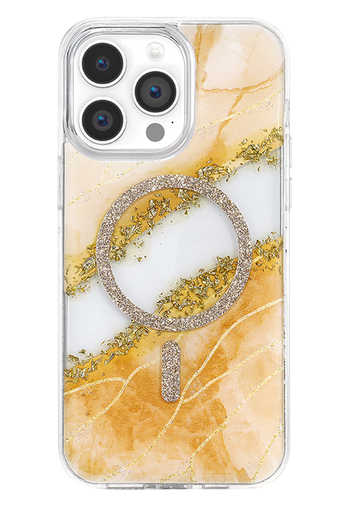Onegif Apple iPhone 14 Pro Max Lotus Simli Magsafe Kapak - Turuncu 3