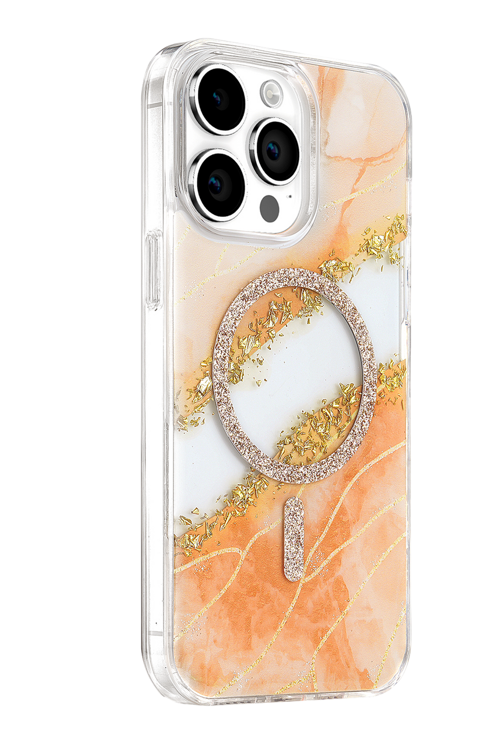 Onegif Apple iPhone 14 Pro Max Lotus Simli Magsafe Kapak - Turuncu 2