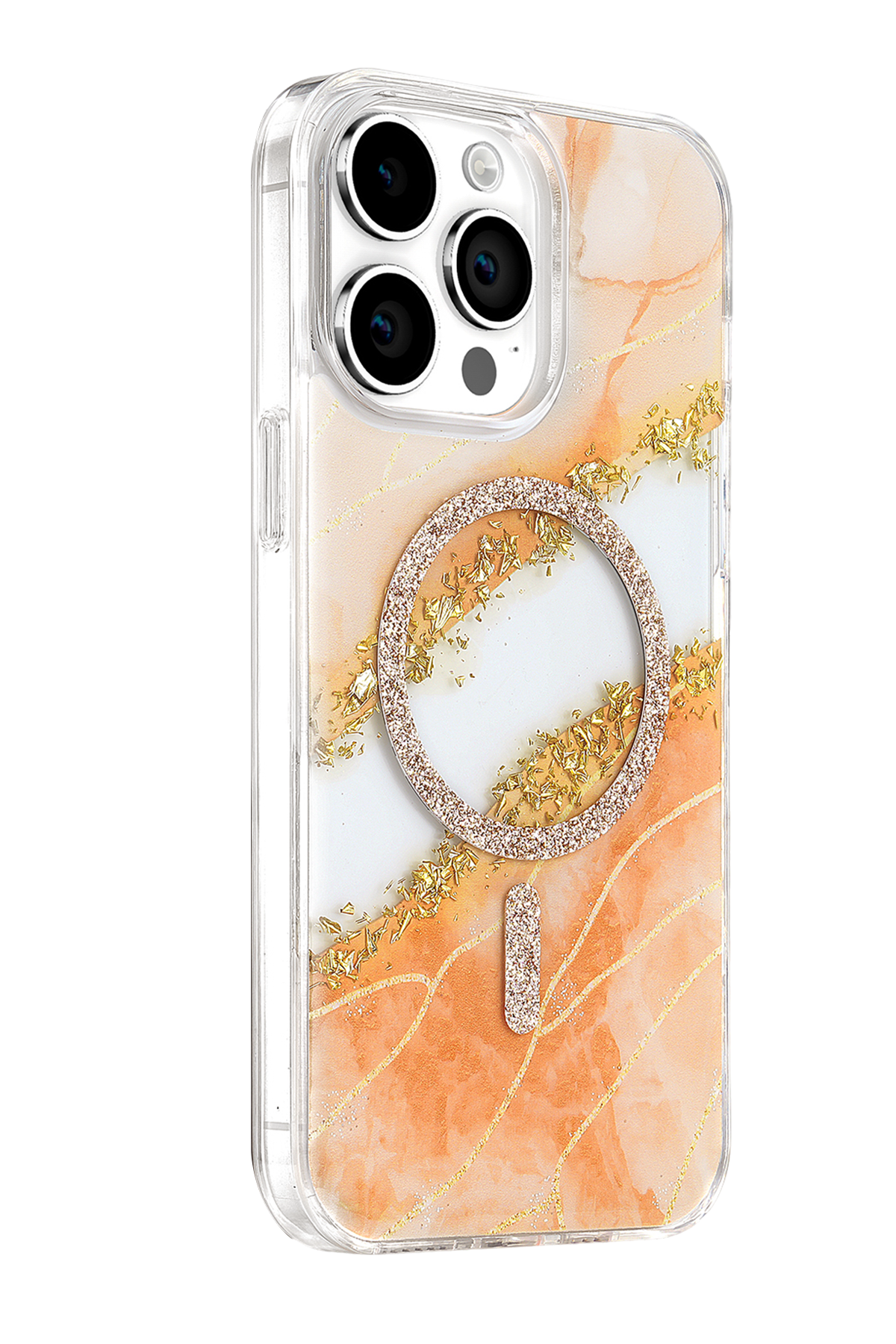 Onegif Apple iPhone 14 Pro Max Lotus Simli Magsafe Kapak - Turuncu 2