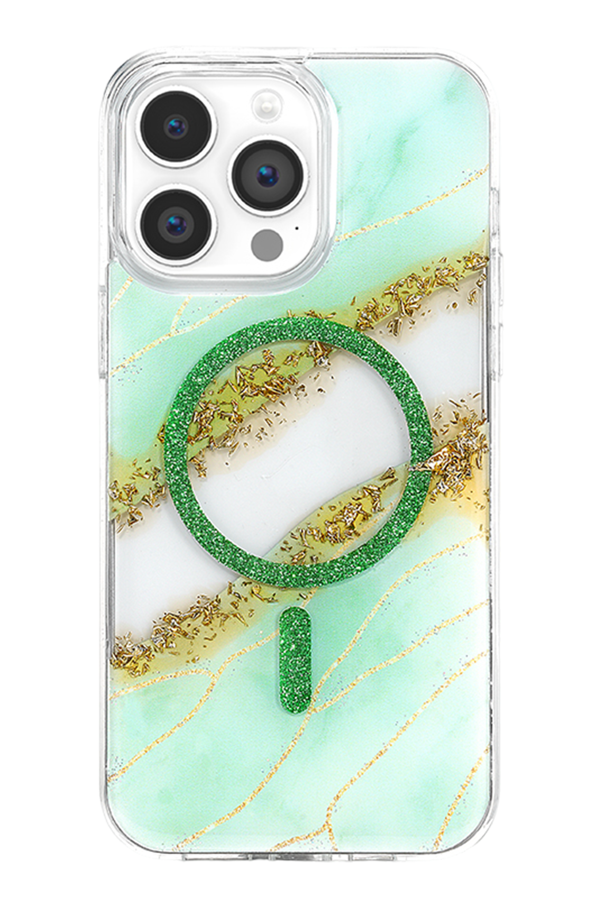 Onegif Apple iPhone 14 Pro Max Lotus Simli Magsafe Kapak - Yeşil 3