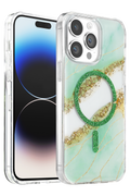 Onegif Apple iPhone 14 Pro Max Lotus Simli Magsafe Kapak - Yeşil 1