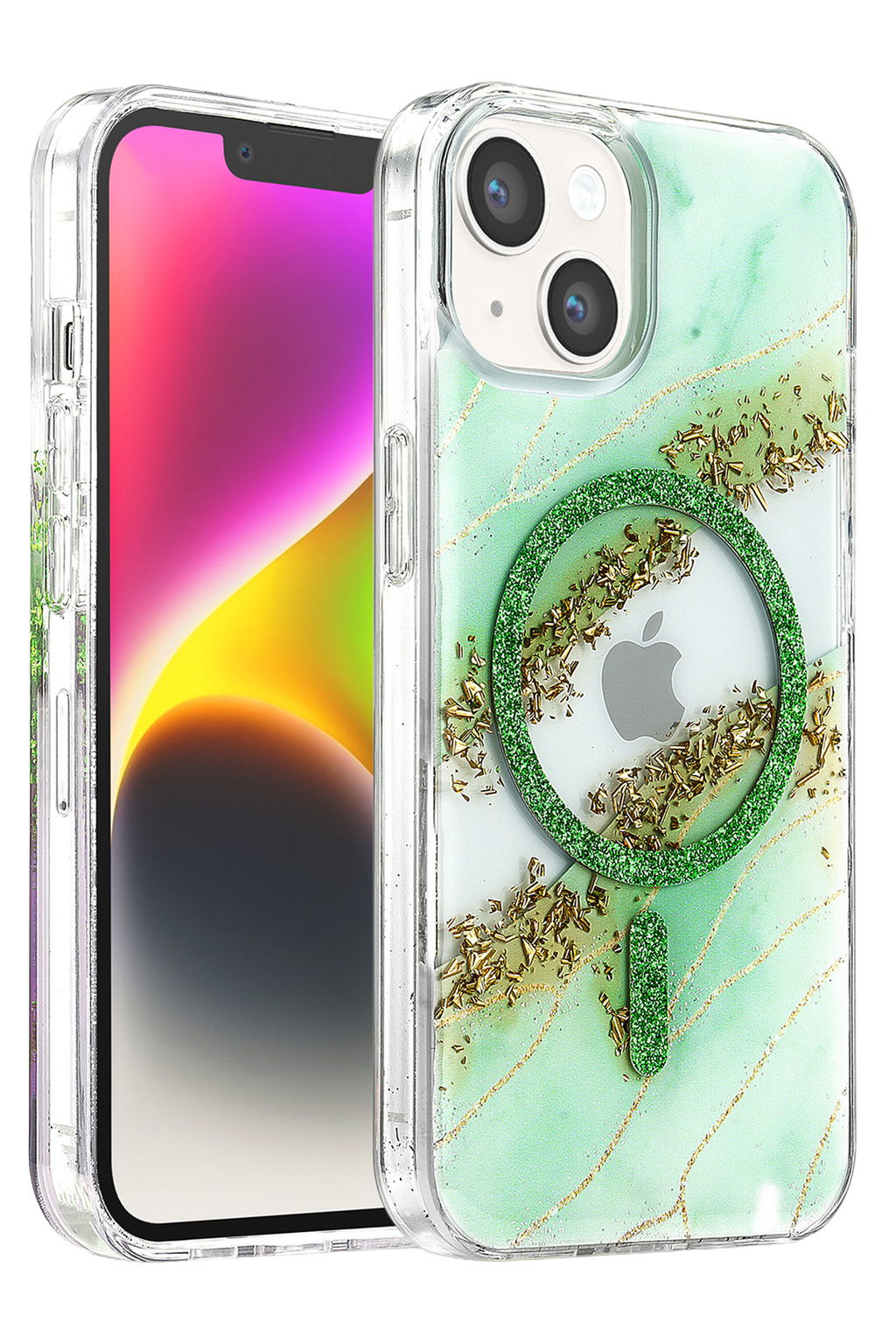 Onegif Apple iPhone 15 Lotus Simli Magsafe Kapak - Yeşil 1