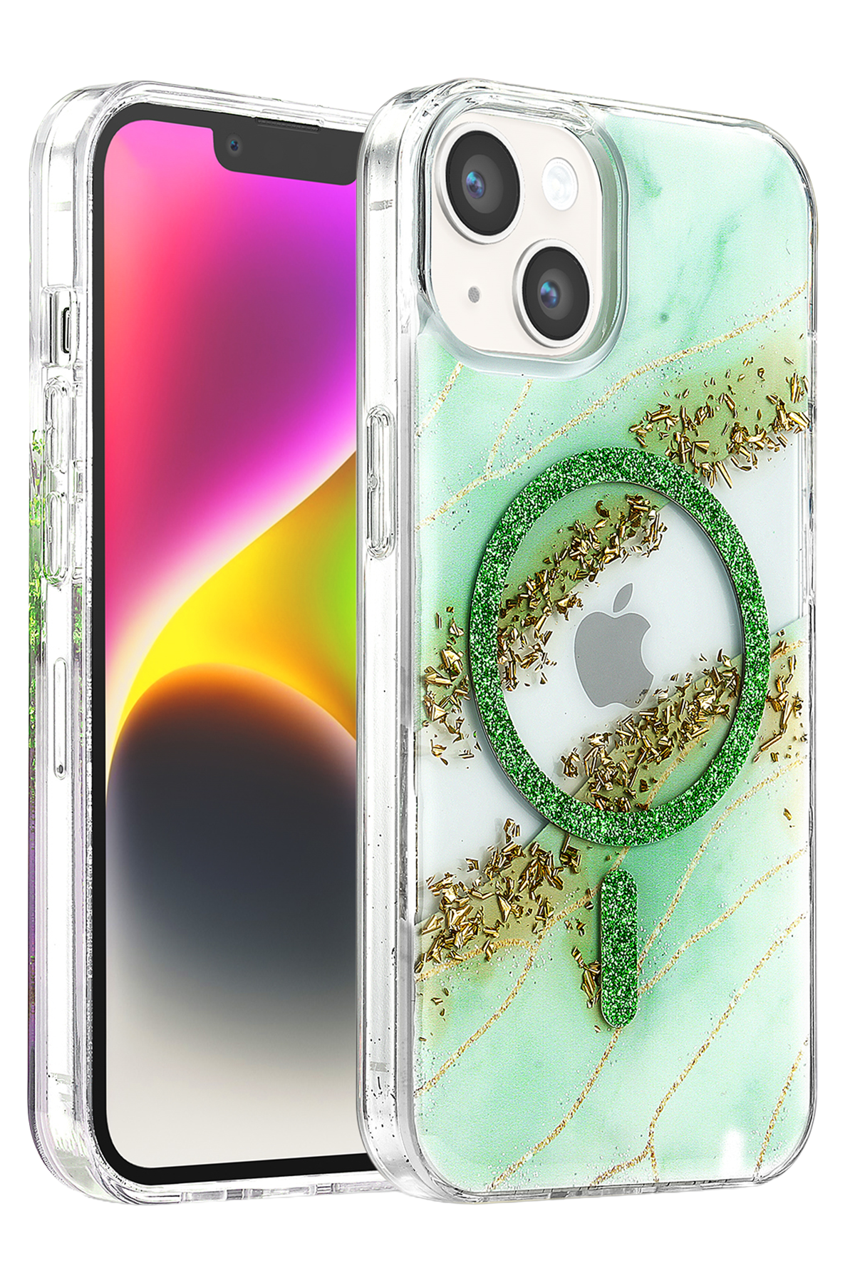 Onegif Apple iPhone 15 Lotus Simli Magsafe Kapak - Yeşil 1