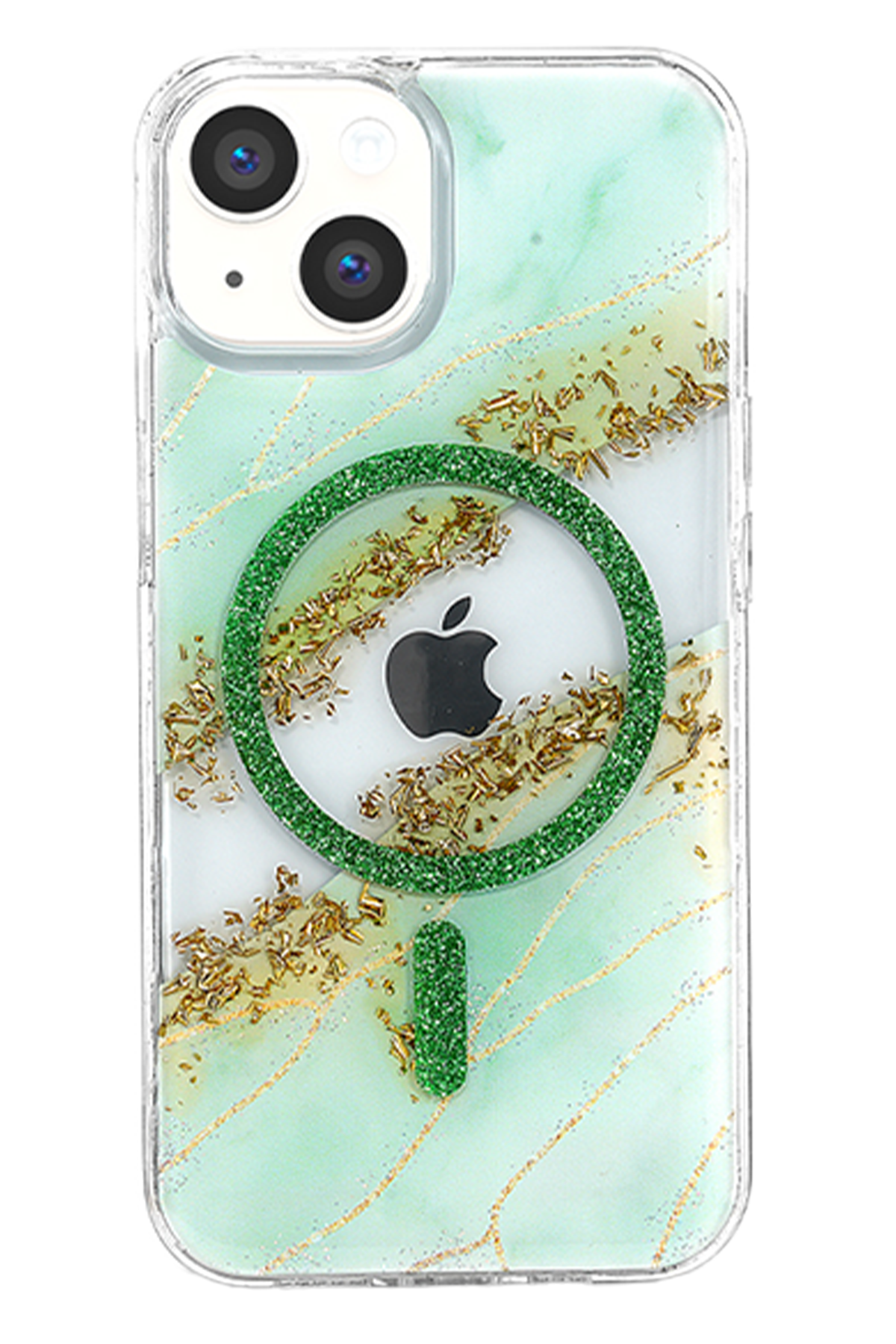 Onegif Apple iPhone 15 Lotus Simli Magsafe Kapak - Yeşil 3