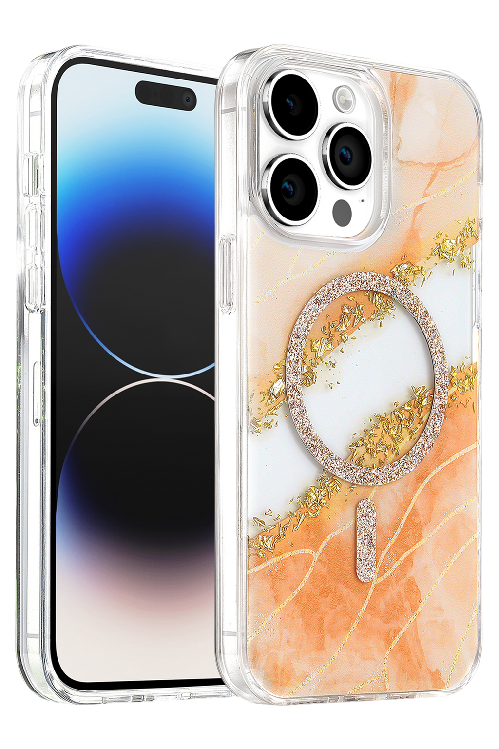Onegif Apple iPhone 15 Pro Max Lotus Simli Magsafe Kapak - Turuncu 1