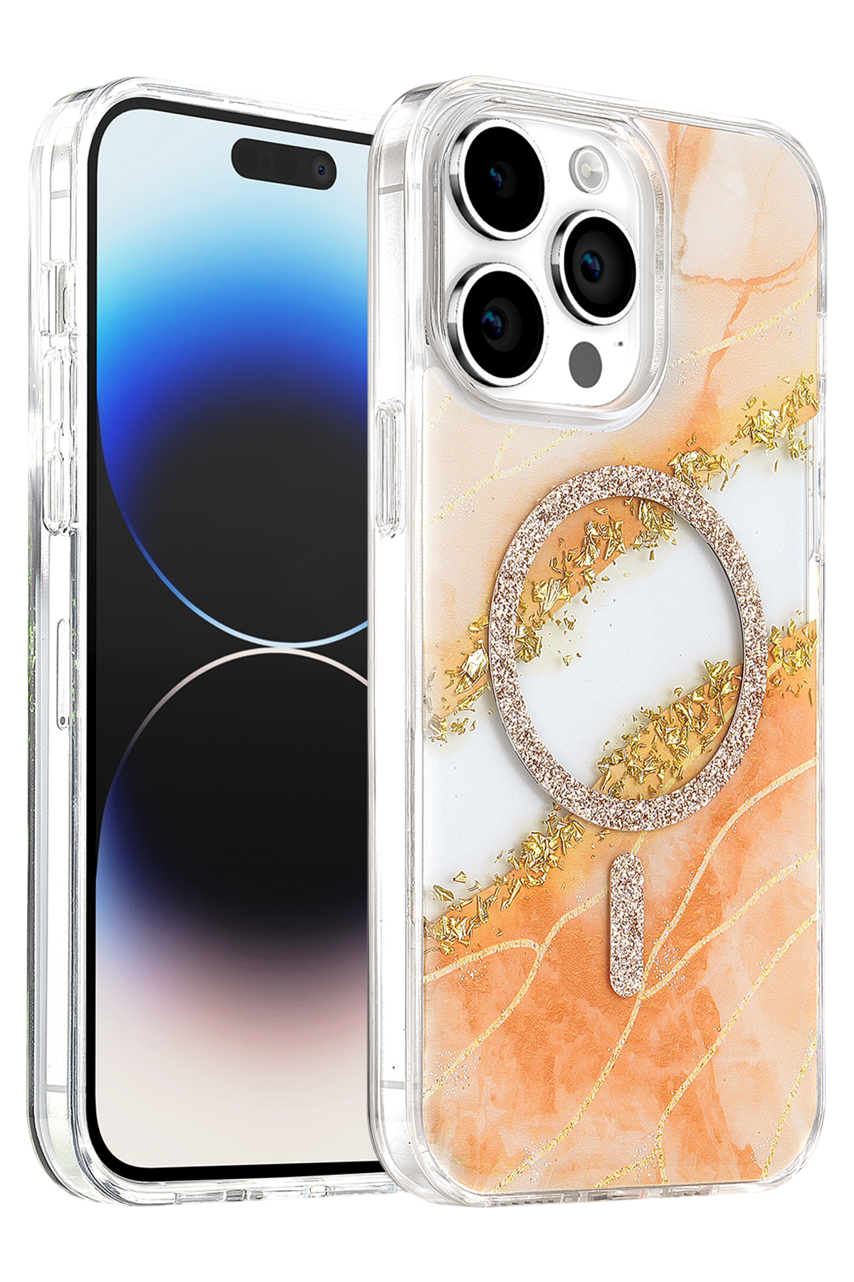 Onegif Apple iPhone 15 Pro Max Lotus Simli Magsafe Kapak - Turuncu 1