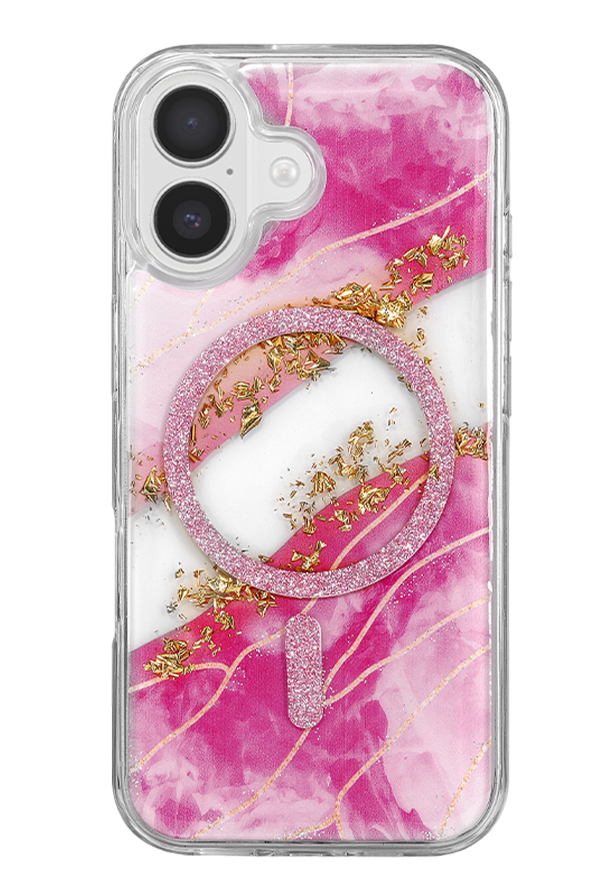 Onegif Apple iPhone 16 Lotus Simli Magsafe Kapak - Pembe 3